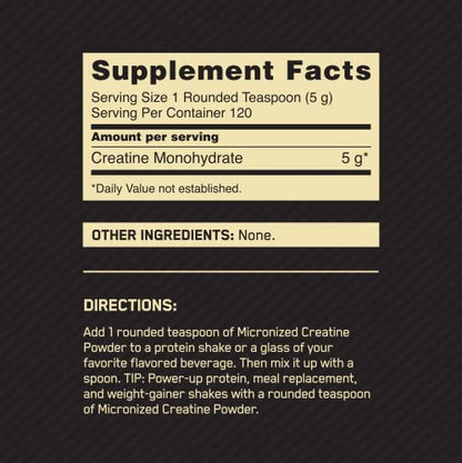 Optimum Nutrition Micronized Creatine Monohydrate Powder, Unflavored, Keto Friendly Optimum NutritionUS supplements