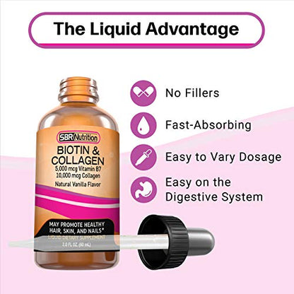 SBR Nutrition Biotin and Collagen Liquid Drops Daily Food Supplement, Vitamins SBR NutritionUS supplements