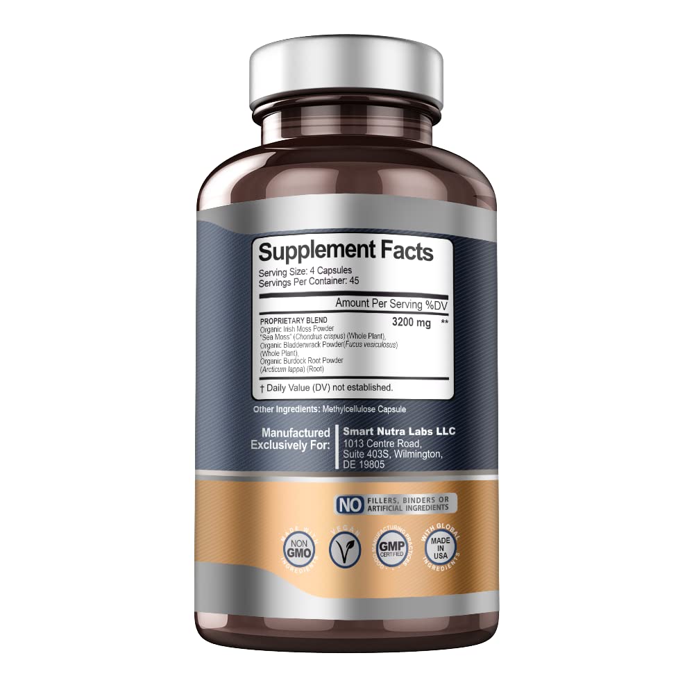 SMART NUTRA LABS Organic Sea Moss 3200MG Per Serving- 180 Vegan SMART NUTRA LABSUS supplements