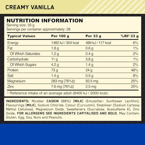 Optimum Nutrition Gold Standard 100% Casein Slow Digesting Protein Powder with Zinc Optimum NutritionUS supplements