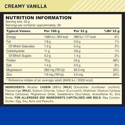 Optimum Nutrition Gold Standard 100% Casein Slow Digesting Protein Powder with Zinc Optimum NutritionUS supplements
