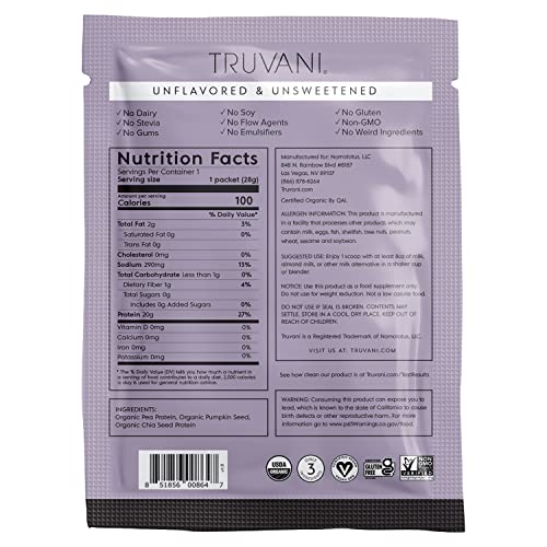 Truvani Organic Vegan Protein Powder Unflavored - 20g of Plant Based Protein, Organic TruvaniAu supplements