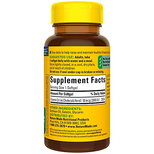 Nature Made Vitamin D3 2000 IU (50 mcg), Dietary Supplement for Bone, Teeth, Muscle Nature MadeUS supplements