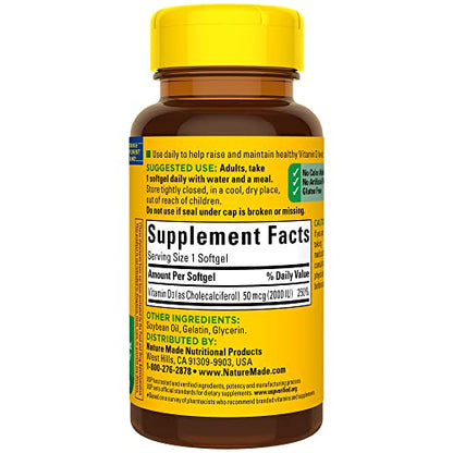 Nature Made Vitamin D3 2000 IU (50 mcg), Dietary Supplement for Bone, Teeth, Muscle Nature MadeUS supplements