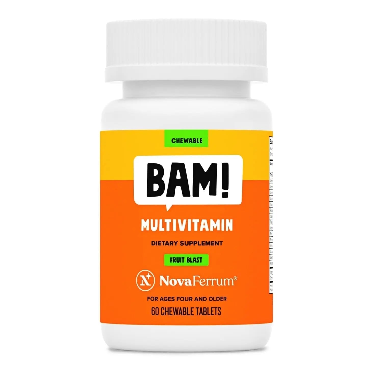 NovaFerrum BAM Chewable Multivitamin for Kids & Adults Ages 4 and Above – Fruit Blast Flavor – 60 Chewable Tablets NovaFerrumAu supplements