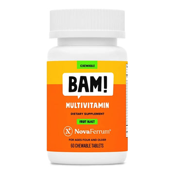 NovaFerrum BAM Chewable Multivitamin for Kids & Adults Ages 4 and Above – Fruit Blast Flavor – 60 Chewable Tablets NovaFerrumAu supplements