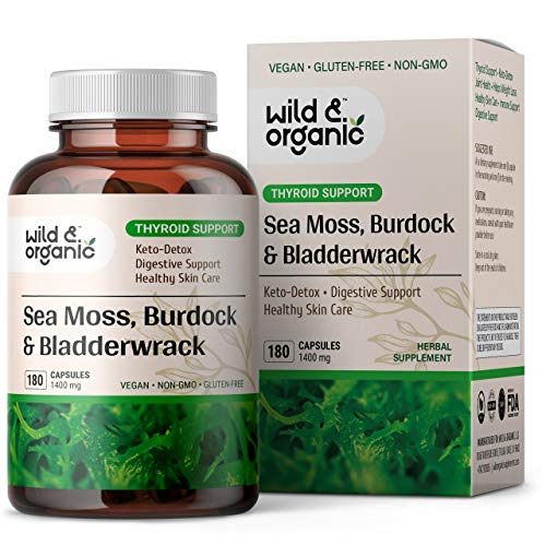 Sea Moss Capsules - 180 Caps Wildcrafted Irish Moss, Burdock Root & Bladderwrack Wild & OrganicUS supplements