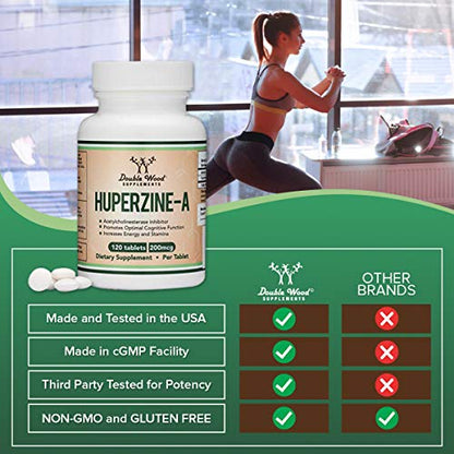 Huperzine A 200mcg (Third Party Tested) Manufactured in The USA, 120 Tablets, Brain Double Wood SupplementsUS supplements