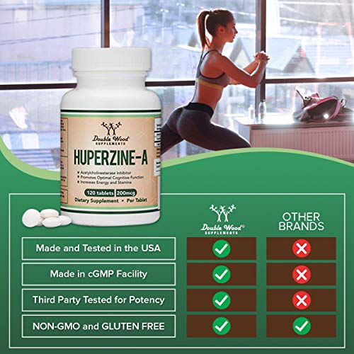 Huperzine A 200mcg (Third Party Tested) Manufactured in The USA, 120 Tablets, Brain Double Wood SupplementsUS supplements