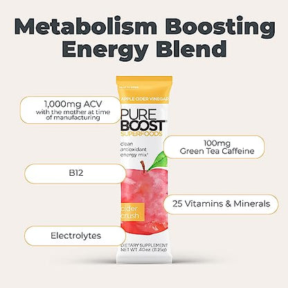 Pureboost Apple Cider Vinegar Superfoods Clean Energy Drink Mix, Boosted with 1,000 mg PureboostUS supplements