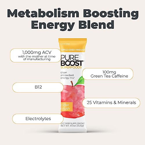 Pureboost Apple Cider Vinegar Superfoods Clean Energy Drink Mix, Boosted with 1,000 mg PureboostUS supplements