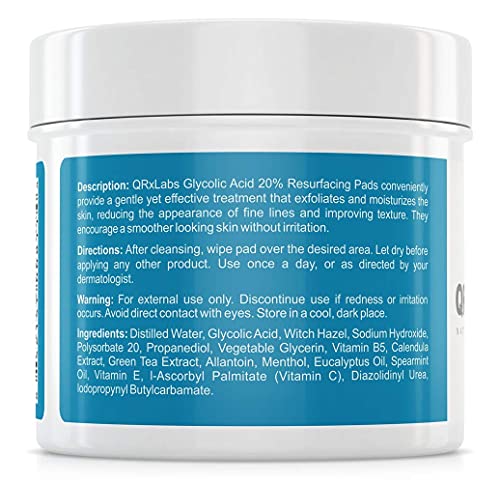 QRxLabs Glycolic Acid 20% Resurfacing Pads for Face & Body with Vitamins B5 QRxLabsAu supplements