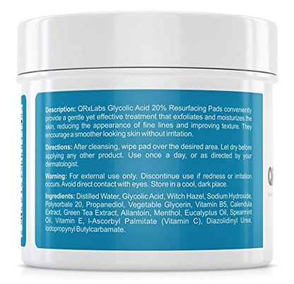 QRxLabs Glycolic Acid 20% Resurfacing Pads for Face & Body with Vitamins B5 QRxLabsUS supplements