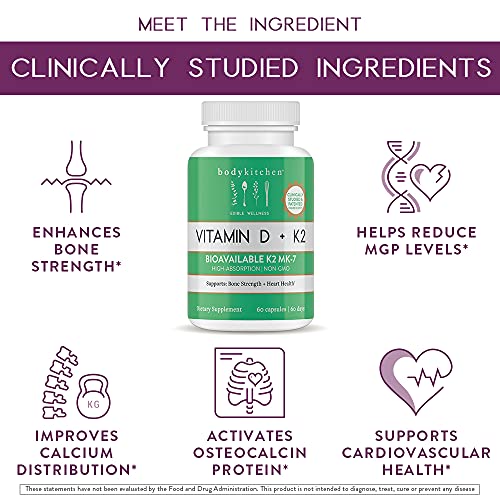 Body Kitchen Vegan Plant-Based Vitamin D3 + K2 (MK7) Supplement, Bone and Heart Body KitchenUS supplements