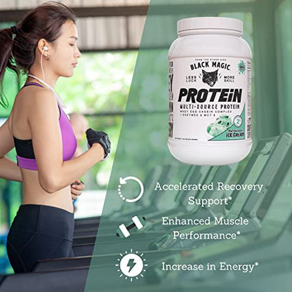 Worldwide Nutrition Bundle, 2 Items: Black Magic Multi-Source Protein Powder - Whey, Egg Albumin Enzymes, Micellar Casein & MCTs - Muscle Mass Gaining - Mint Chocolate Flavor - 2 LB and Keychain Worldwide NutritionUS supplements