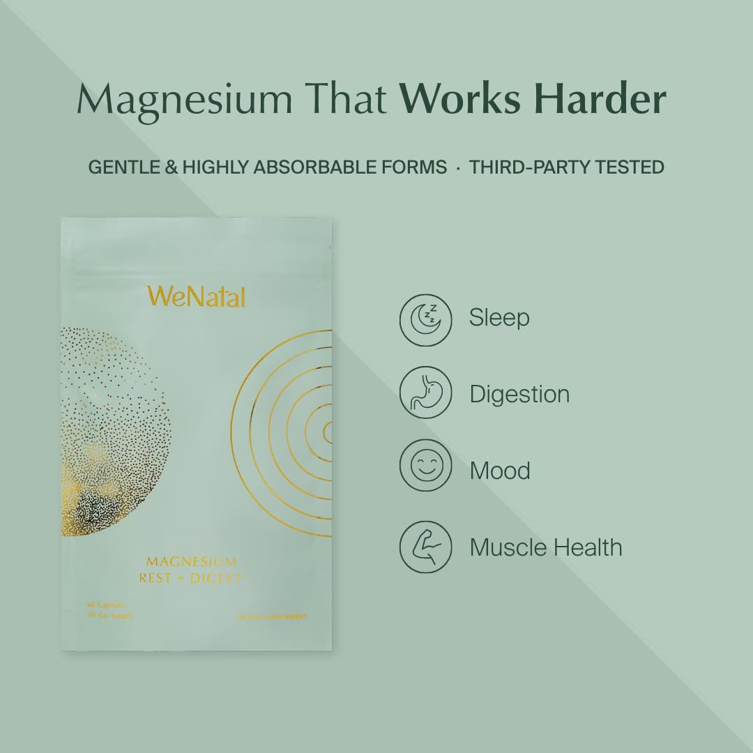 WeNatal Rest + Digest Magnesium Supplement with Glycinate, Malate, Citrate & Gluconate for Relaxation, Digestion, Sleep, Mood & Stress Support – Vegan, Non-GMO, 60 Capsules WeNatalAu supplements
