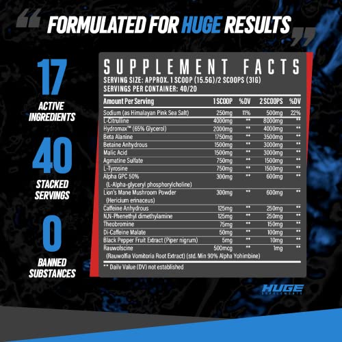 Huge Supplements Wrecked Pre-Workout, 30G+ Ingredients Per Serving to Boost Energy Huge SupplementsAu supplements