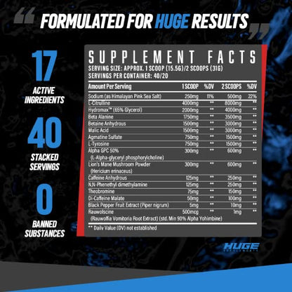 Huge Supplements Wrecked Pre-Workout, 30G+ Ingredients Per Serving to Boost Energy Huge SupplementsUS supplements
