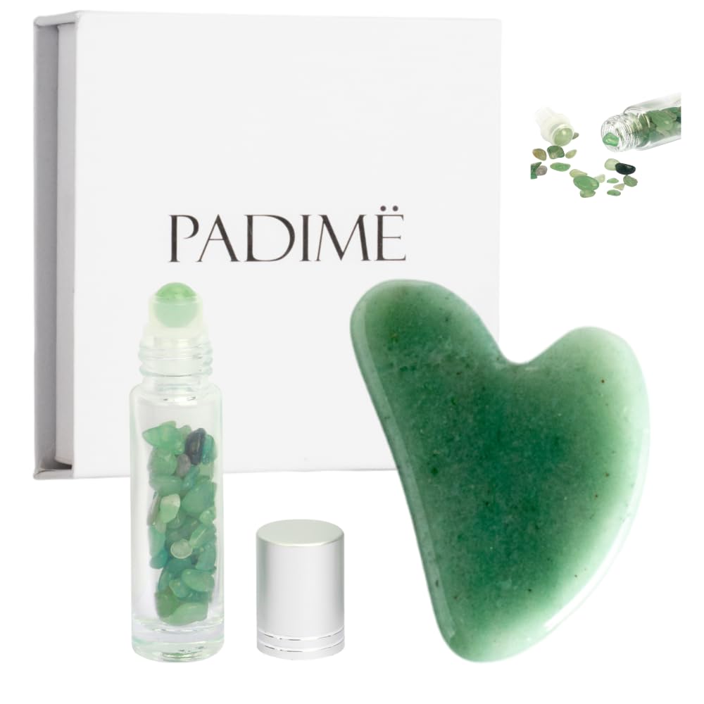 Padime 2 pcs | Premium Set | Real Jade Gua Sha Tool for Facial Skin Care + Glass Bottle for Your Oil PadimëAu supplements