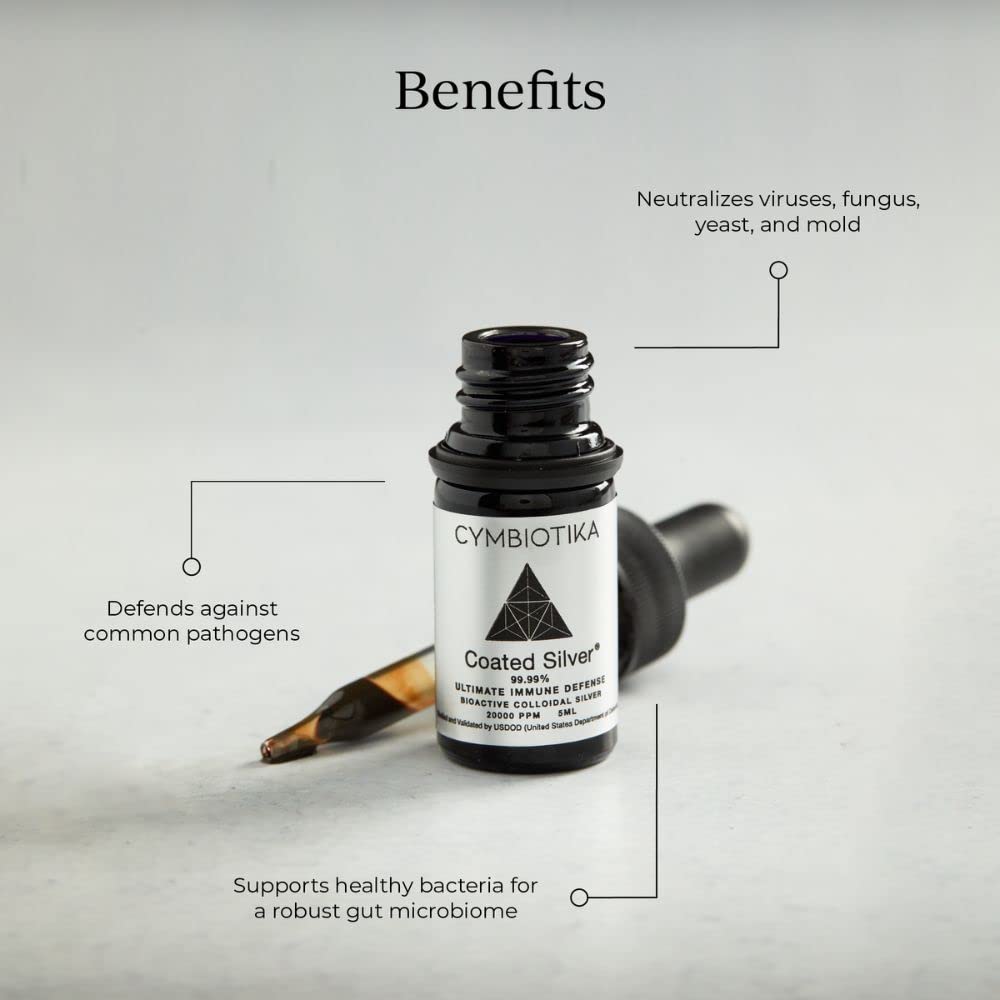 CYMBIOTIKA Colloidal Silver Liquid Supplement with Coated Silver, 20,000 PPM Mineral Concentrate, Immune Support Supplement for Adults, Easy to Use, 5 ml CYMBIOTIKAUS supplements