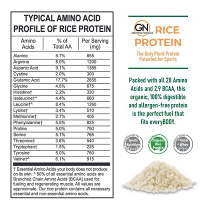 Growing Naturals | Vanilla Rice Powder 15g Plant Protein | 2.8G BCAA, Low-Carb Growing NaturalsUS supplements
