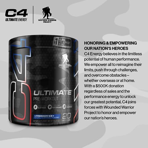 C4 Ultimate x Wounded Warrior Project Pre Workout Powder Freedom Ice - Sugar Free CellucorUS supplements