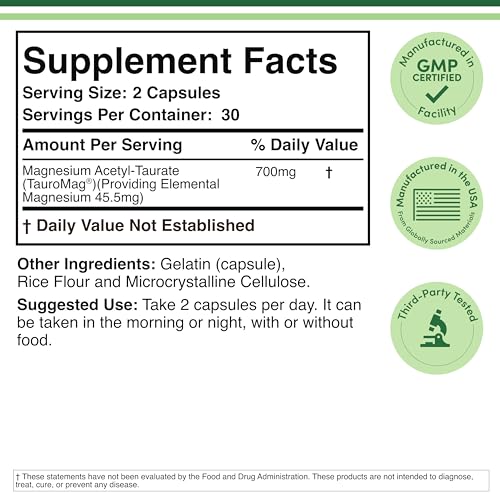 Magnesium Acetyl-Taurate (ATA MG, TauroMag) Novel and Patented Form of Magnesium for PMS and Cramp Relief (60 Capsules, 350mg) PMS Relief Magnesium Supplement by Double Wood Supplements Double Wood SupplementsAu supplements