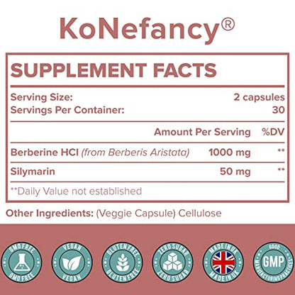 KoNefancy Berberine HCL Supplement 1000mg, High Absorption Berberine Plus Vegan Cap KoNefancyUS supplements