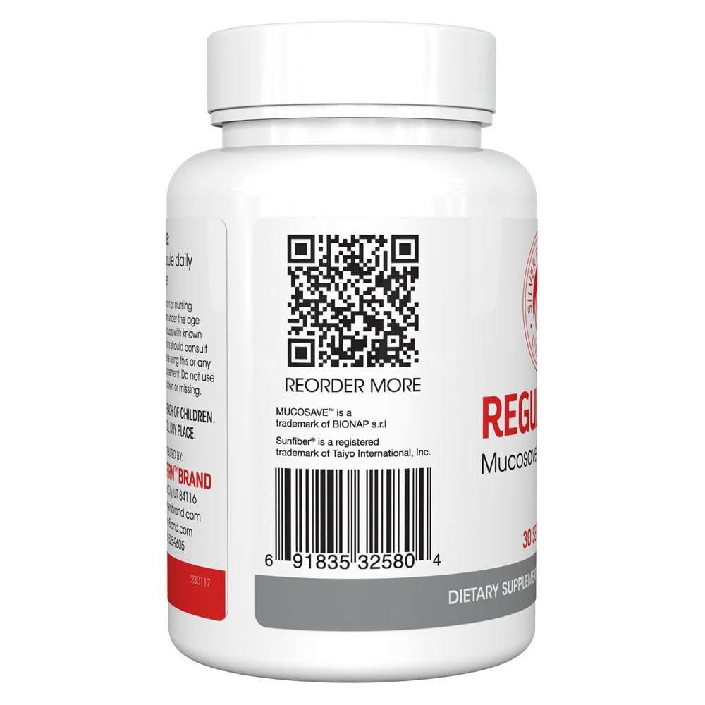 Silver Fern Regularity Digestive Supplement Capsules Brand - 1 Bottle = 30 Capsules = 30 Day Supply - Mucosave FG (Prickly Pear Polysaccharides & Olive Leaf Polyphenols) & SunFiber Silver FernAu supplements