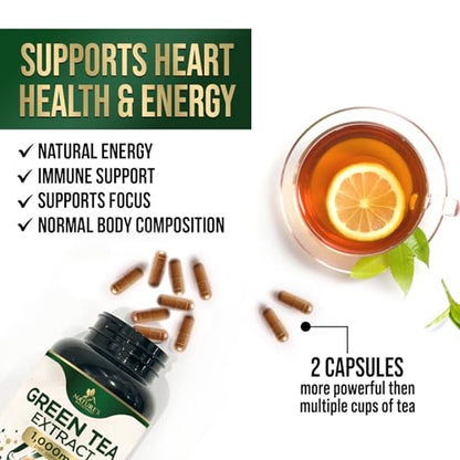 Nature's Green Tea Extract Pills 98% Standardized EGCG 1000mg - 3X Strength for Natural Nature's NutritionUS supplements