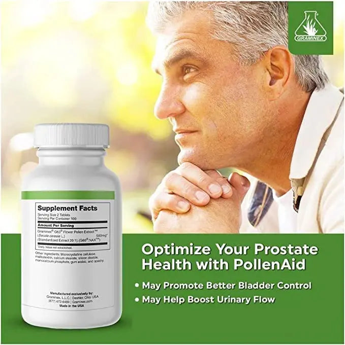 Graminex PollenAid Prostate Supplement: All Natural Prostate Support for Bladder Control & Urinary Tract Health, Rye Pollen Extract Made in USA, 200 Tablets GraminexAu supplements