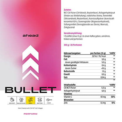 ahead BULLET | C8 MCT Powder with Collagen Powder - Vanilla - 300g - Perfect for Bulletproof Coffee aheadUS supplements