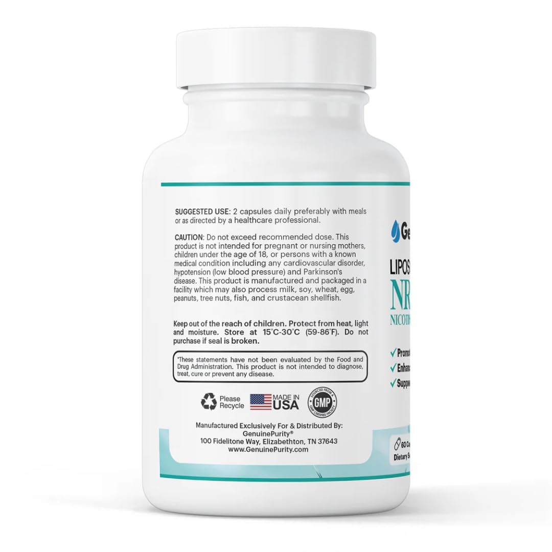 GenuinePurity Liposomal NR 300mg Nicotinamide Riboside Supplement | Advanced NAD Boost for Cellular Energy and Mitochondrial Function | Gluten Free, Vegan, USA Made, Non-GMO | 60 Capsules GenuinePurityAu supplements