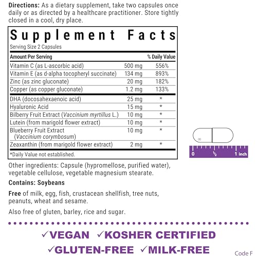 Bluebonnet Nutrition Eye Care Macular & Blue, Eye Health & Blue Light Support*, Vegan, Kosher-Certified, Gluten-Free, Dairy-Free, 60 Vegetable Capsules, 30 Servings BlueBonnetAu supplements
