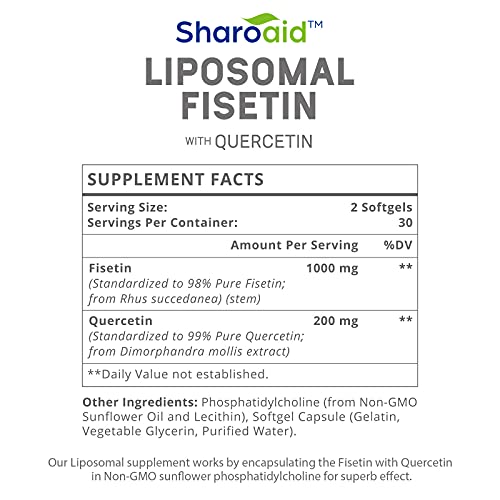 Sharoaid Liposomal Fisetin with Quercetin Supplements 1200 mg per Serving,High Absorpti SharoaidUS supplements