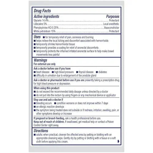 Preparation H Rapid Relief Hemorrhoid Cream with Lidocaine, Numbing Relief for Swelling, Pain, Burning and Itching - 0.75 Oz Tube Preparation HAu supplements