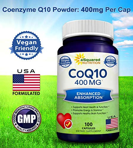 aSquared Nutrition CoQ10 (400mg Max Strength, 100 Veggie Capsules) - High Absorption aSquared NutritionUS supplements