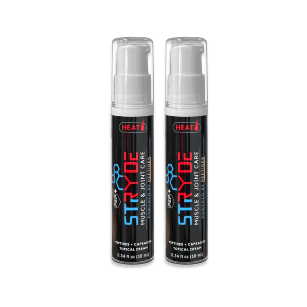 PEP+ STRYDE HEAT - Peptide-Powered Muscle & Joint Care Cream for Pre-Workout Activation - Warming Capsaicin Formula, Fast-Absorbing, Non-Greasy, Travel-Ready 0.34 fl oz (2-Pack, 30-40 Uses per Bottle) PEP+ STRYDEAu supplements