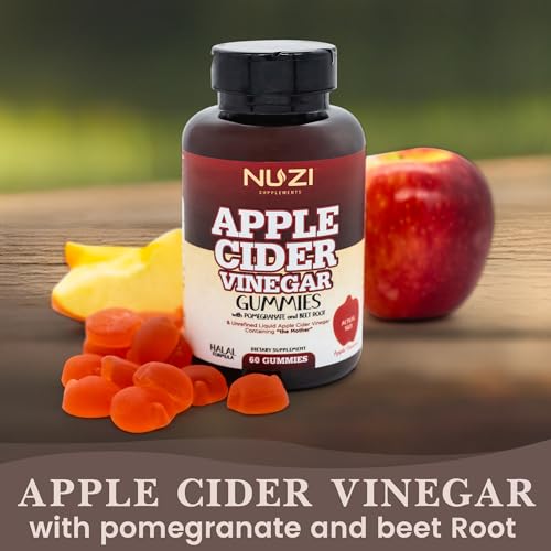 NUZI Apple Cider Vinegar Gummies with Pomegranate & Beetroot | 500 mg | Certified Halal NUZIUS supplements