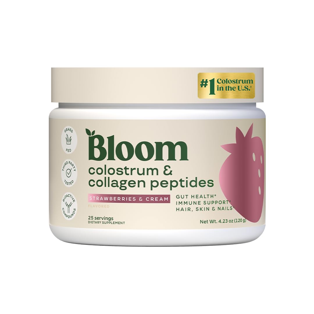 Bloom Nutrition Bovine Colostrum Powder with Vitamin B-12 for Gut Health, Immune Support, Hair Growth & Beauty Supplement | Strawberry, 25 Servings Bloom NutritionAu supplements