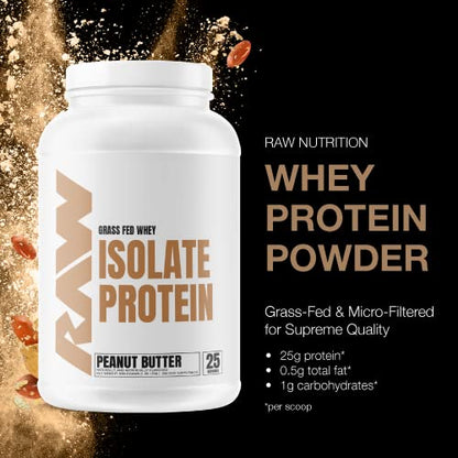 RAW Whey Isolate Protein Powder, Peanut Butter - 100% Grass-Fed Sports Nutrition Protein RAWUS supplements
