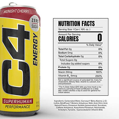 C4 Energy Carbonated Zero Sugar Energy Drink, Pre Workout Drink + Beta Alanine, Midnight CellucorUS supplements
