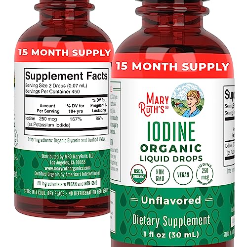 MaryRuth Organics Iodine Liquid Drops | Potassium Iodide | 1 Year Supply | 450 Servings | Thyroid Health | USDA Organic| MARYRUTH'SUS supplements