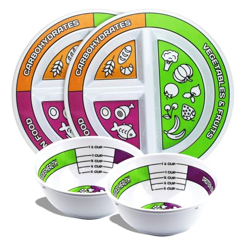 Portion Control Bariatric Plates and Bowls Set of 2 (4pcs Total) - Self-Measuring Plates HeroFiberUS supplements