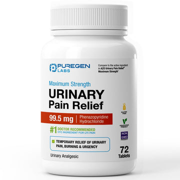 Puregen Labs Urinary Pain Relief | Phenazopyridine HCl 99.5mg Tablets | Maximum Strength OTC for Fast Relief of UTI Pain, Burning and Bladder discomfort – 72 Count Tablets P Puregen LabsAu supplements