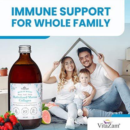 VitaZam Marine Collagen Liquid 10000mg with Hyaluronic Acid, Hydrolysed Peptide, Biotin for Hair, Skin, Nails, Joint, and Muscles, 500 ml VitaZamUS supplements