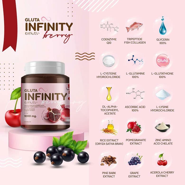 Gluta Infiniy 1000mg L-Glutathione Supplement Tripeptide Fish Collagen L-Glutamine Ascorbic Alizée SpaAu supplements