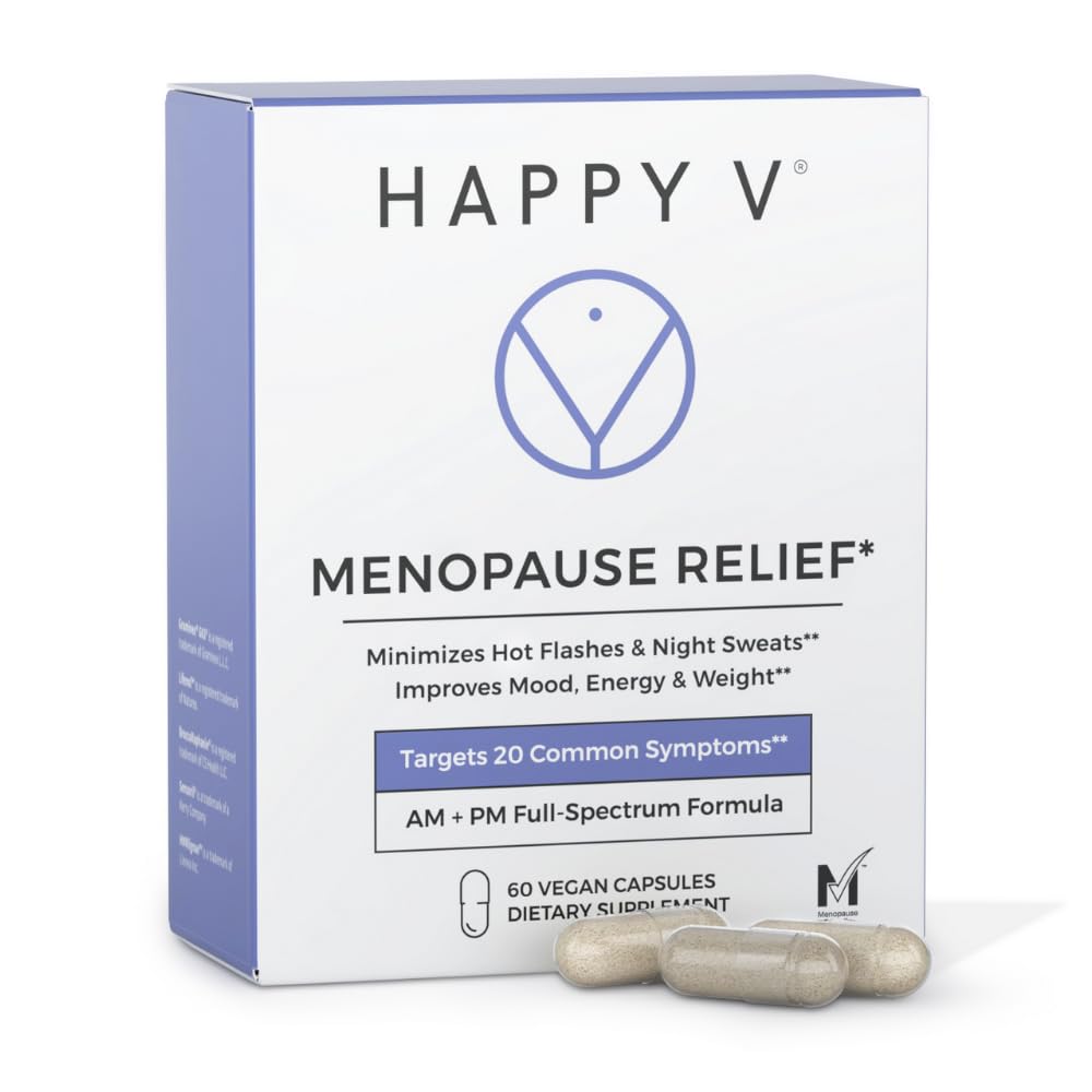 Happy V Menopause Relief Supplement for Women – Hormone Balance, Hot Flash & Night Sweat Support, Mood & Energy Booster, Vaginal Wellness, Perimenopause & Postmenopause Support – 60 Vegan Capsules Happy VAu supplements