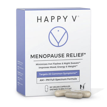 Happy V Menopause Relief Supplement for Women – Hormone Balance, Hot Flash & Night Sweat Support, Mood & Energy Booster, Vaginal Wellness, Perimenopause & Postmenopause Support – 60 Vegan Capsules Happy VAu supplements