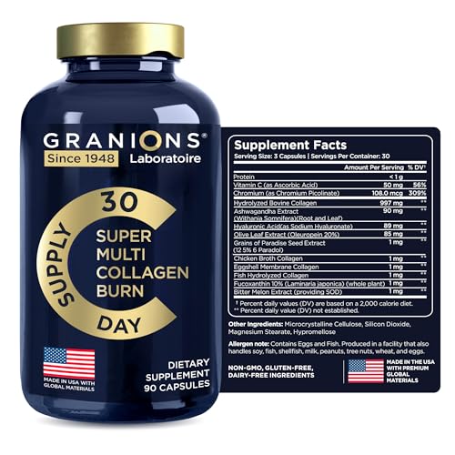 Thermogenic Hydrolyzed Collagen Burn - Hyaluronic Acid, Vitamin C, Multi Collagen Complex GranionsUS supplements